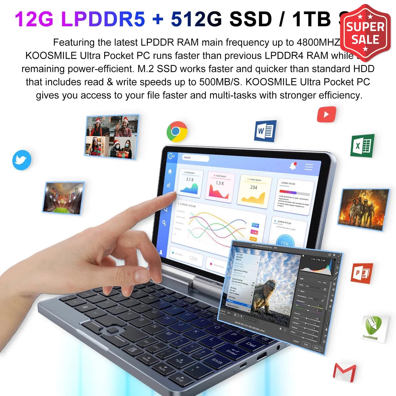 8" inch Intel DDR5 4800MHz Mini Laptop P8 Laptop