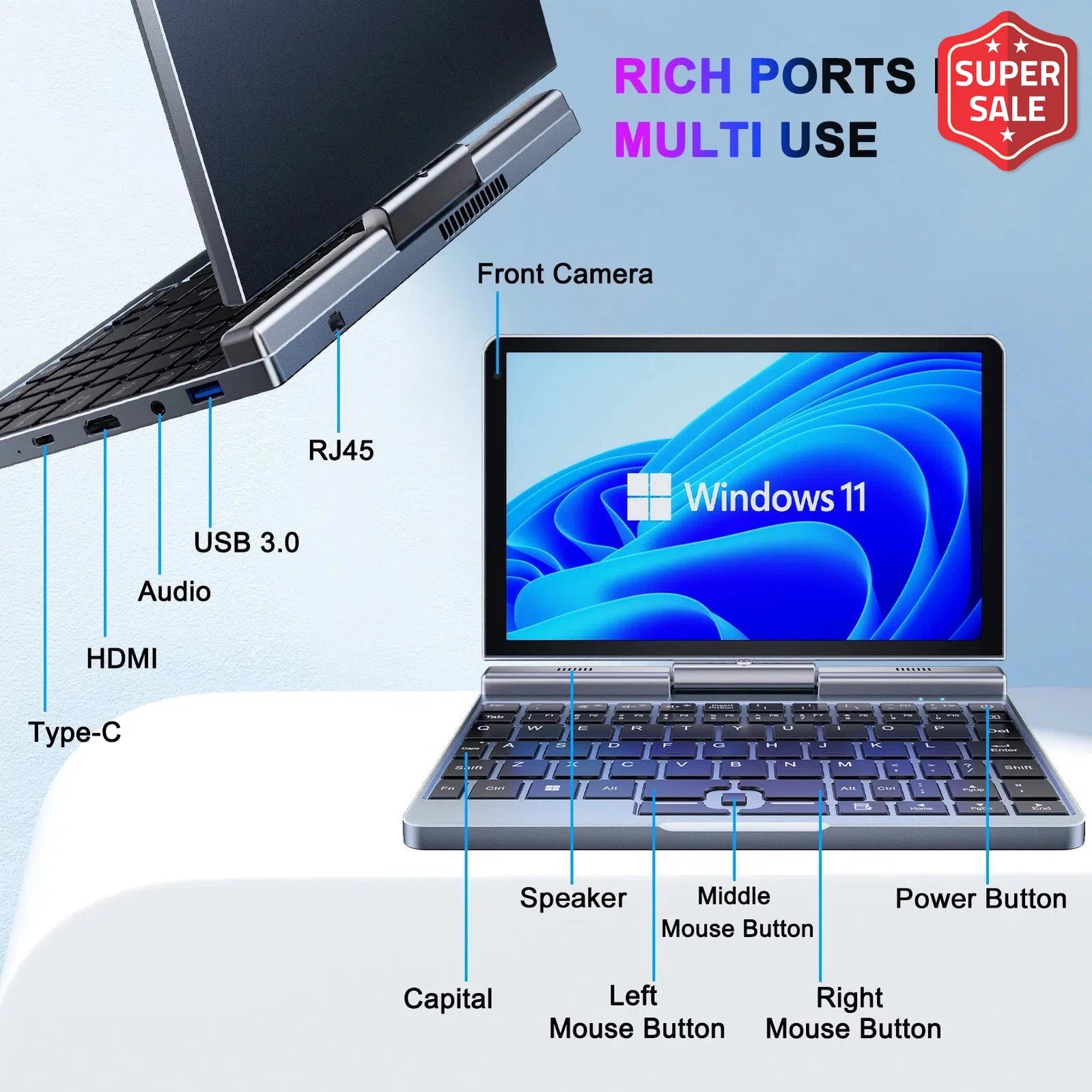 8" inch Intel DDR5 4800MHz Mini Laptop P8 Laptop