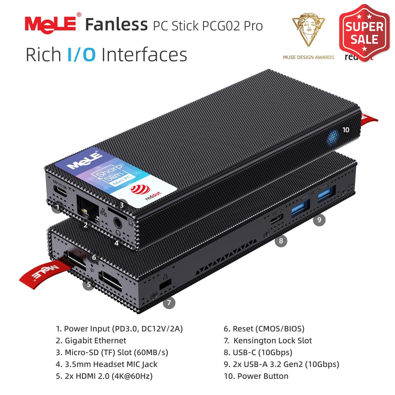 MeLE Fanless Mini PC Stick PCG02 Pro N5105 8GB/256GB Windows 11 Pro WiFi5 USB PD3.0 Micro Computer Stick Dual HDMI 4K Gigabit Ethernet BT5.1