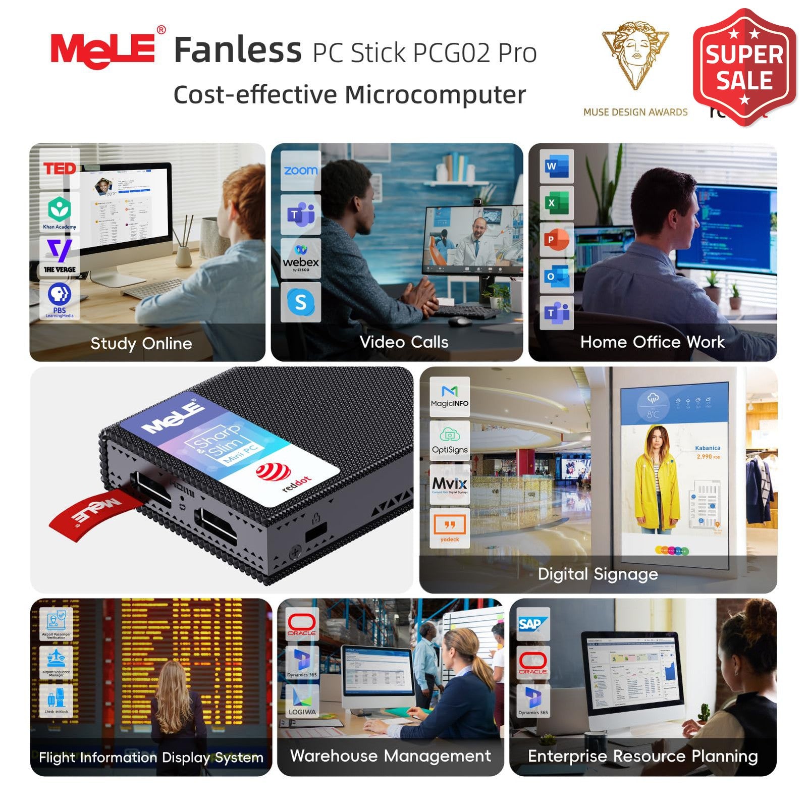 MeLE Fanless Mini PC Stick PCG02 Pro N5105 8GB/256GB Windows 11 Pro WiFi5 USB PD3.0 Micro Computer Stick Dual HDMI 4K Gigabit Ethernet BT5.1